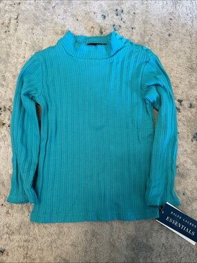 Vintage Ralph Lauren Kids Toddler Teal Turquoise Ribbed Button Sweater Top